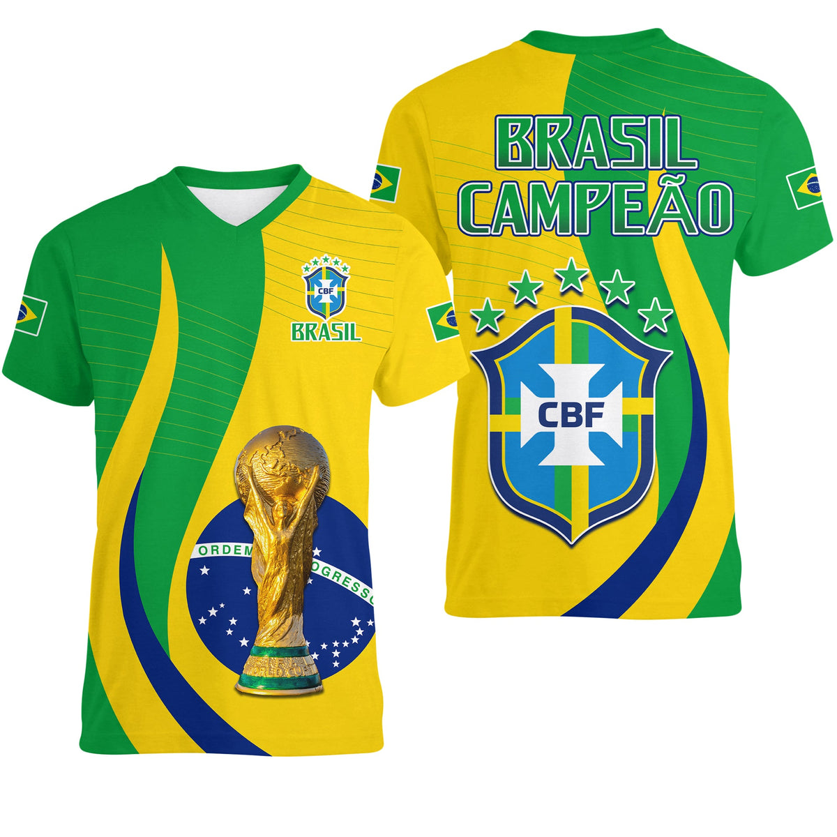 Brazil Football Champions V Neck T Shirt Selecao Style Vibe LT13 - Wonder Print Shop
