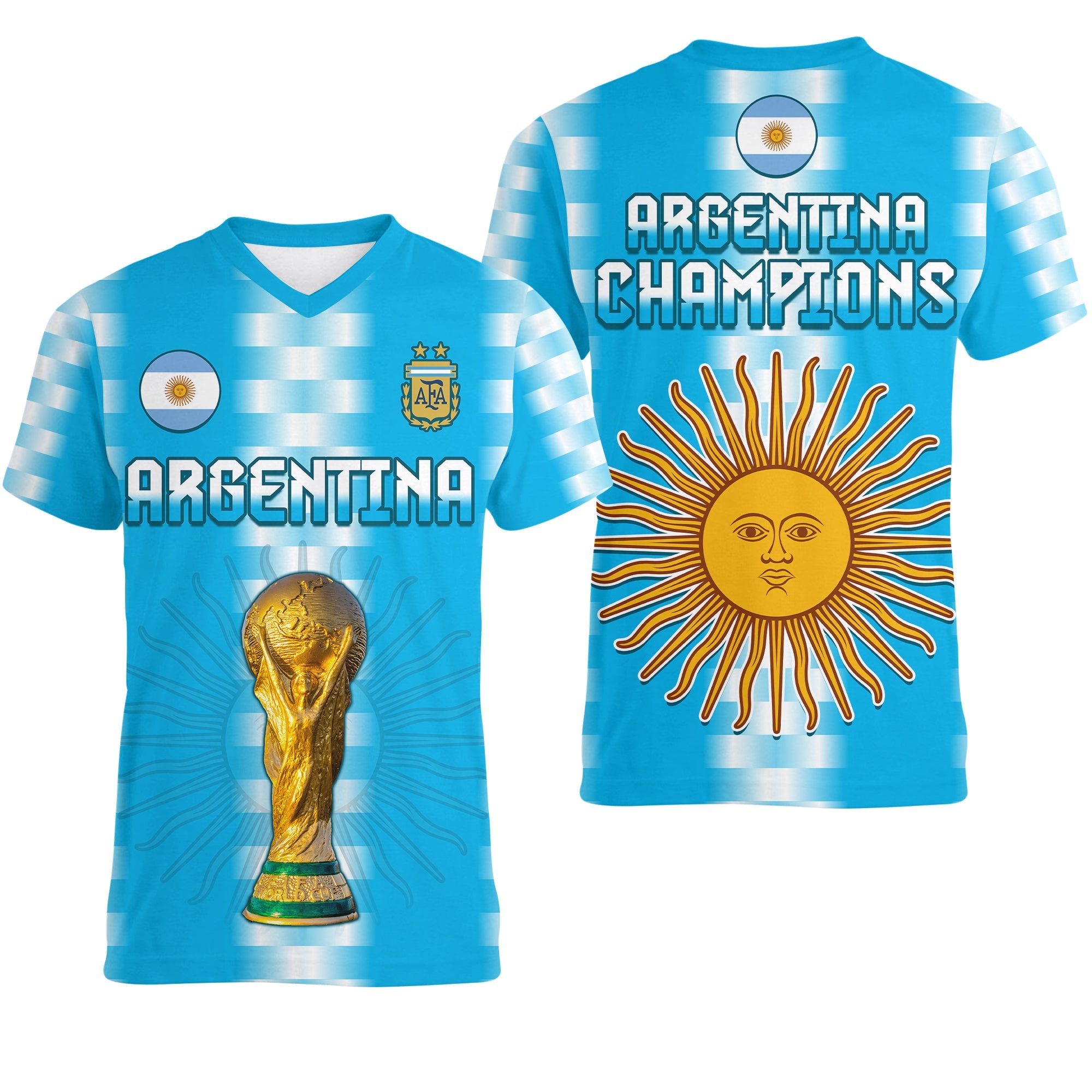 Argentina Football Champions V Neck T Shirt La Albiceleste GOAT LT13 - Wonder Print Shop