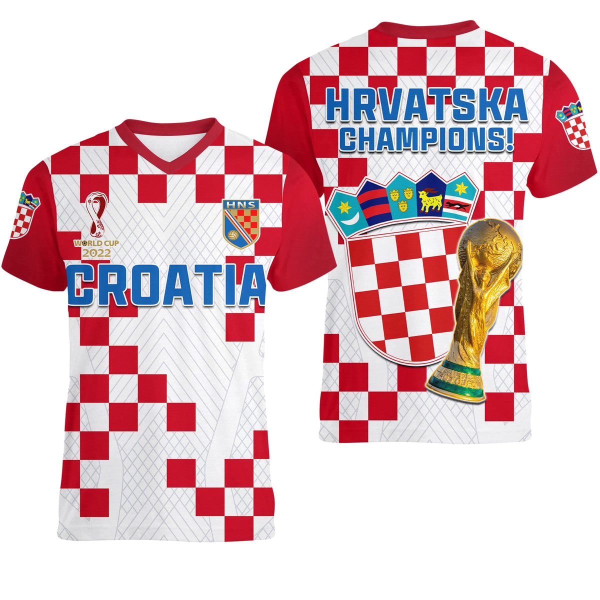 Croatia Football V Neck T Shirt Vatreni Hrvatska Champions 2022 World Cup LT13 - Wonder Print Shop
