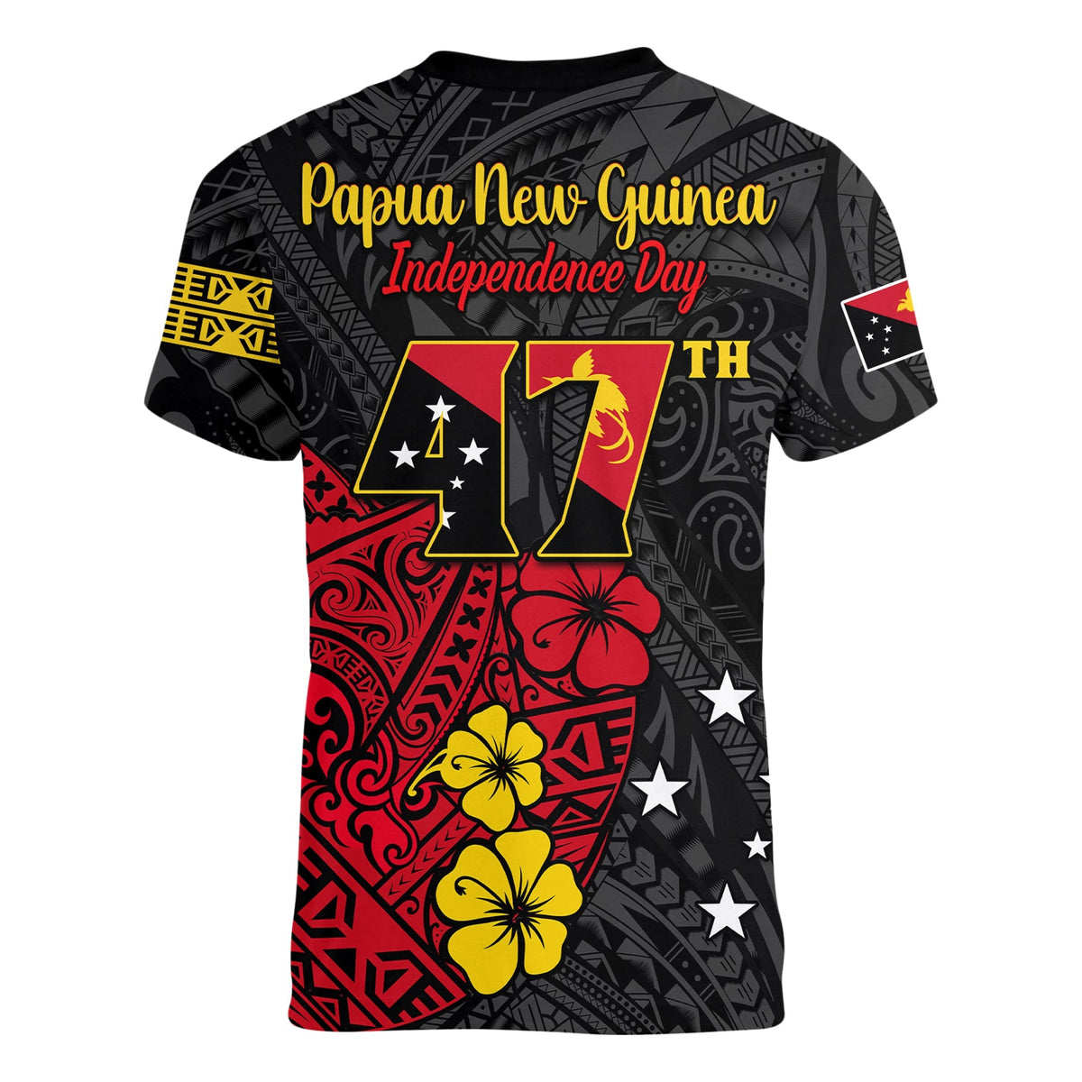Papua New Guinea Anniversary V Neck T Shirt 47th Independence Day Since 1975 LT13 - Wonder Print Shop