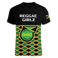 Jamaica Football V Neck T Shirt Reggae Girlz 2023 Cup Of Nations Ver.01 - Wonder Print Shop