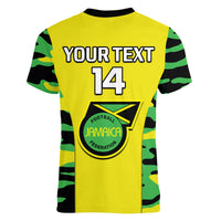 Custom Jamaica Football V Neck T Shirt Reggae Girlz 2023 Cup Of Nations Ver.02 - Wonder Print Shop