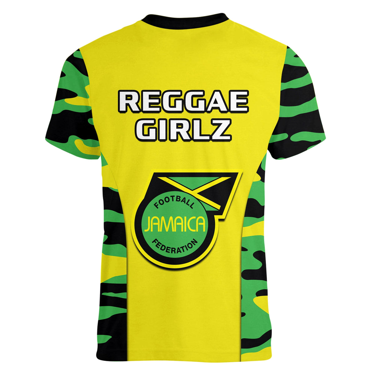 Jamaica Football V Neck T Shirt Reggae Girlz 2023 Cup Of Nations Ver.02 - Wonder Print Shop