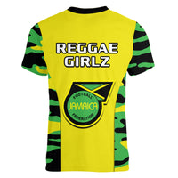 Jamaica Football V Neck T Shirt Reggae Girlz 2023 Cup Of Nations Ver.02 - Wonder Print Shop
