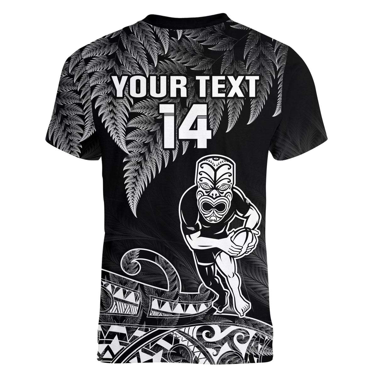 (Custom Text And Number) New Zealand Silver Fern Rugby V-Neck T Shirt All Black Koru Maori - Wonder Print Shop