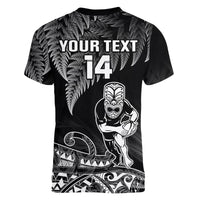 (Custom Text And Number) New Zealand Silver Fern Rugby V-Neck T Shirt All Black Koru Maori - Wonder Print Shop