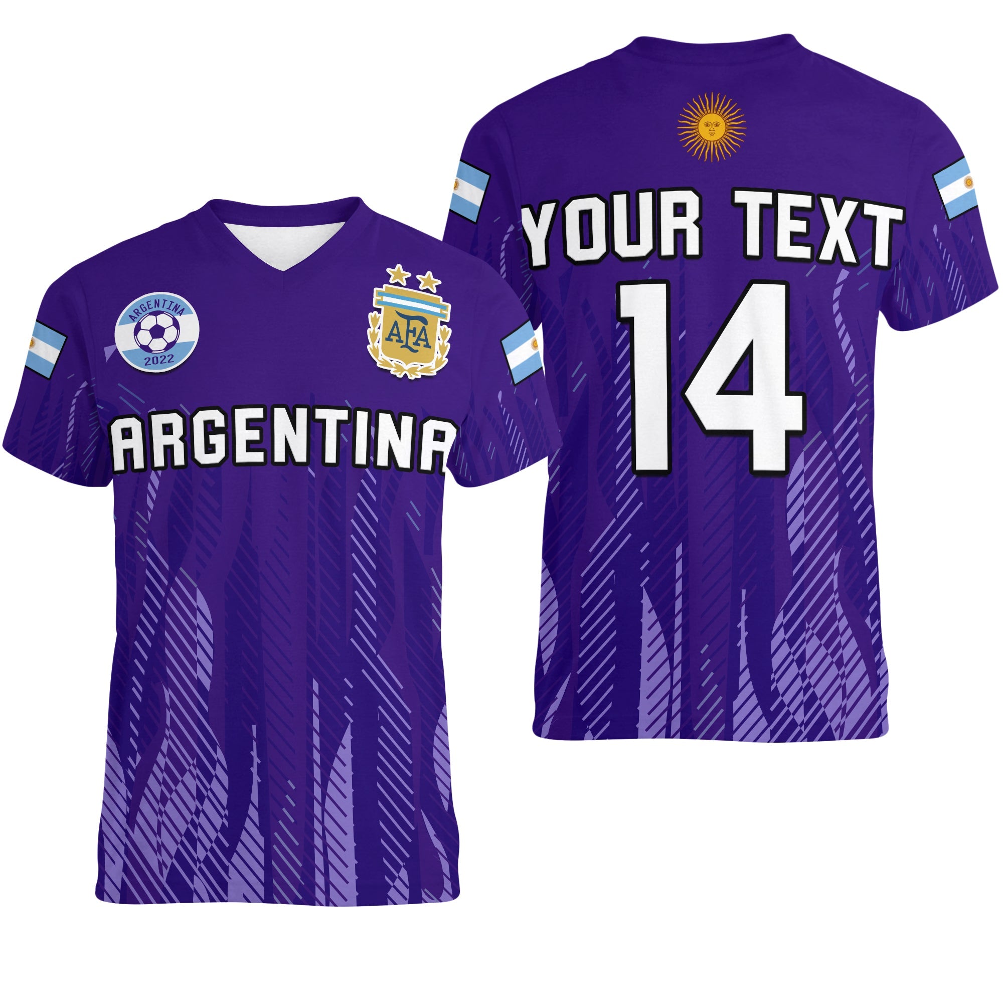 (Custom Text And Number) Argentina Football V-Neck T Shirt Vamos La Albiceleste 2022 Newest Style - Wonder Print Shop