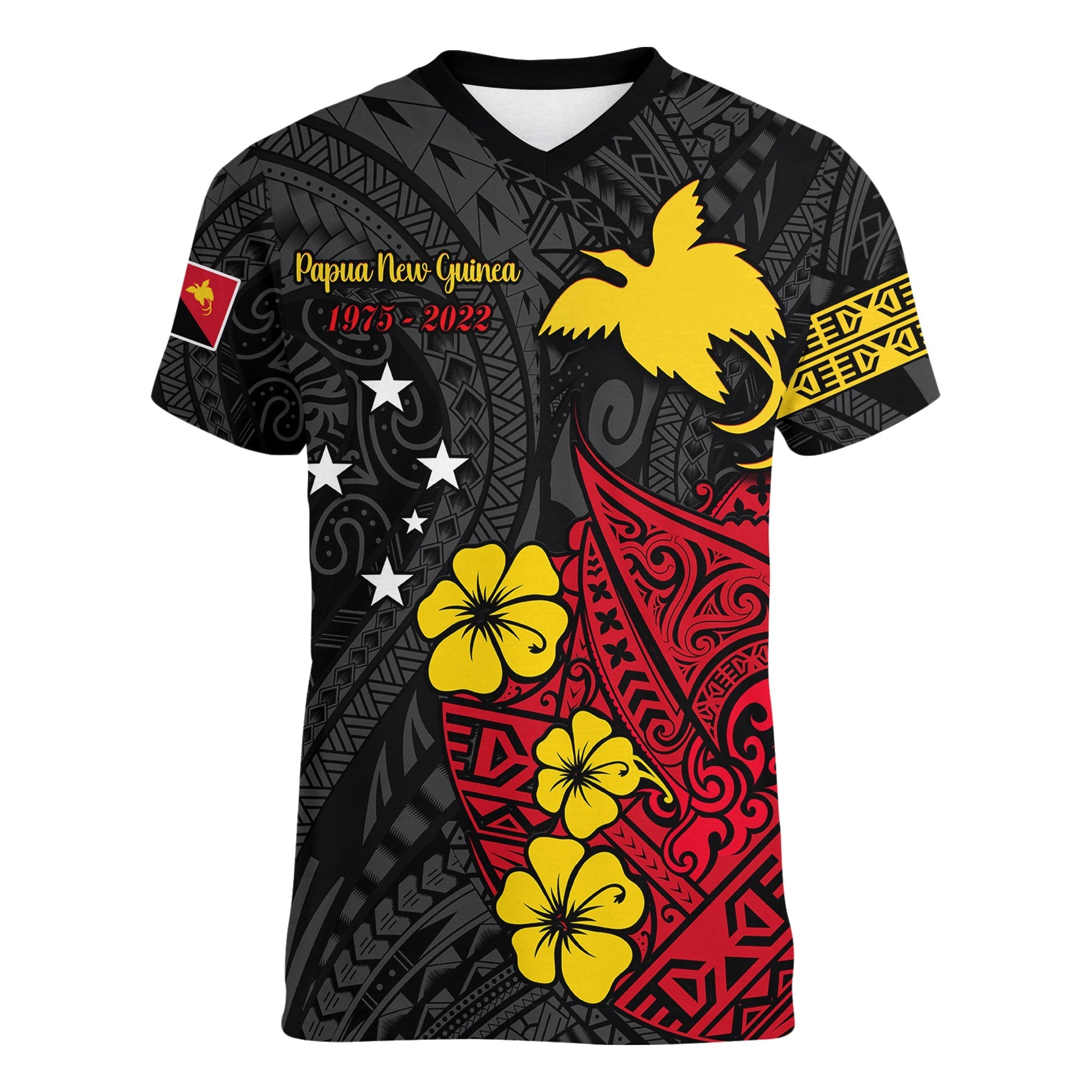 Papua New Guinea Anniversary V Neck T Shirt 47th Independence Day Since 1975 LT13 - Wonder Print Shop