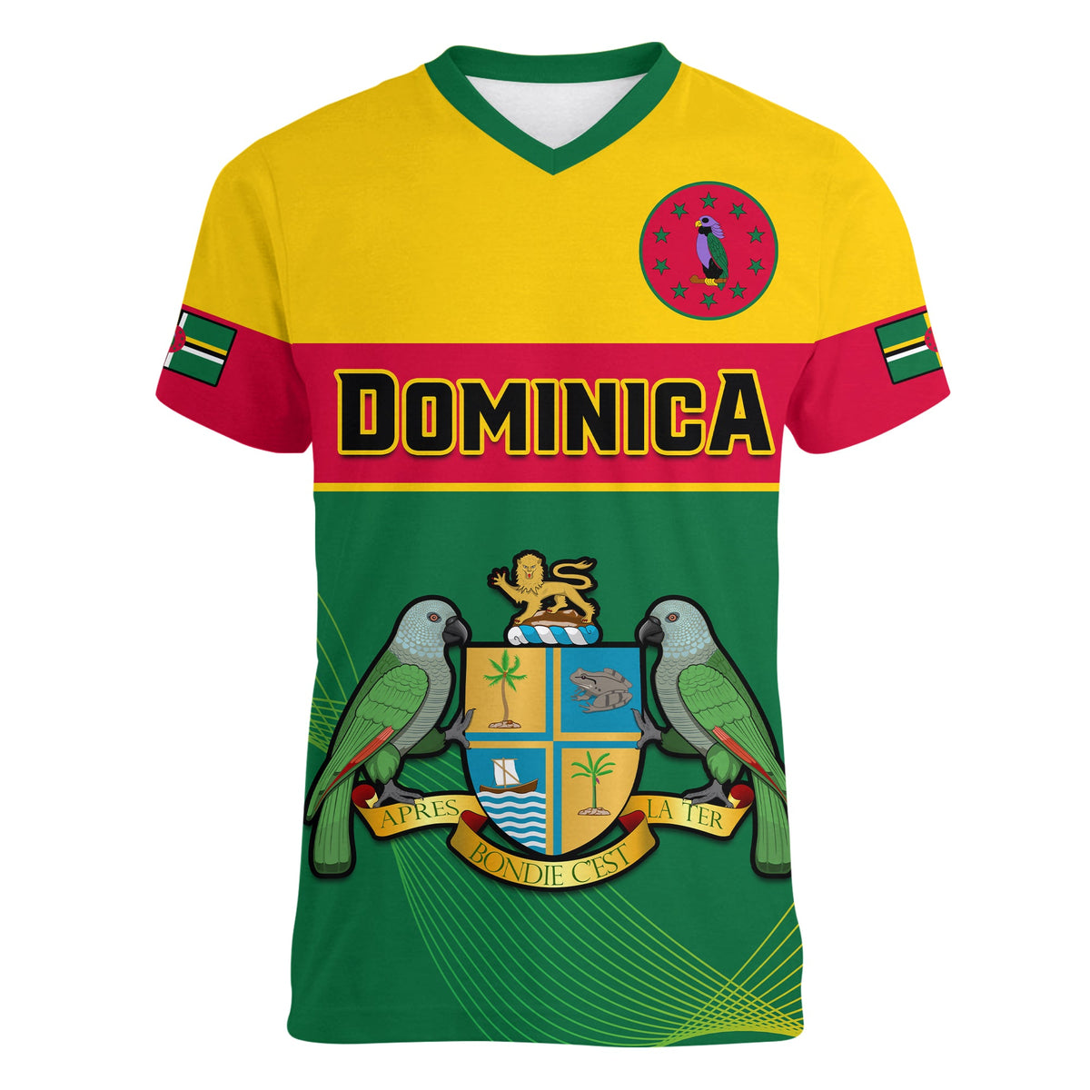 (Custom Personalised) Dominica V-Neck T Shirt Dominican Coat Of Arms With Map - Wonder Print Shop