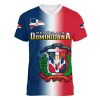 Dominican Republic V-Neck T Shirt Dominicana Coat Of Arms Gradient Style - Wonder Print Shop