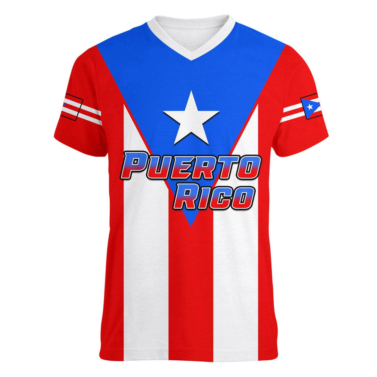 (Custom Personalised) Puerto Rico V-Neck T Shirt Coat Of Arms Mix Flag - Wonder Print Shop