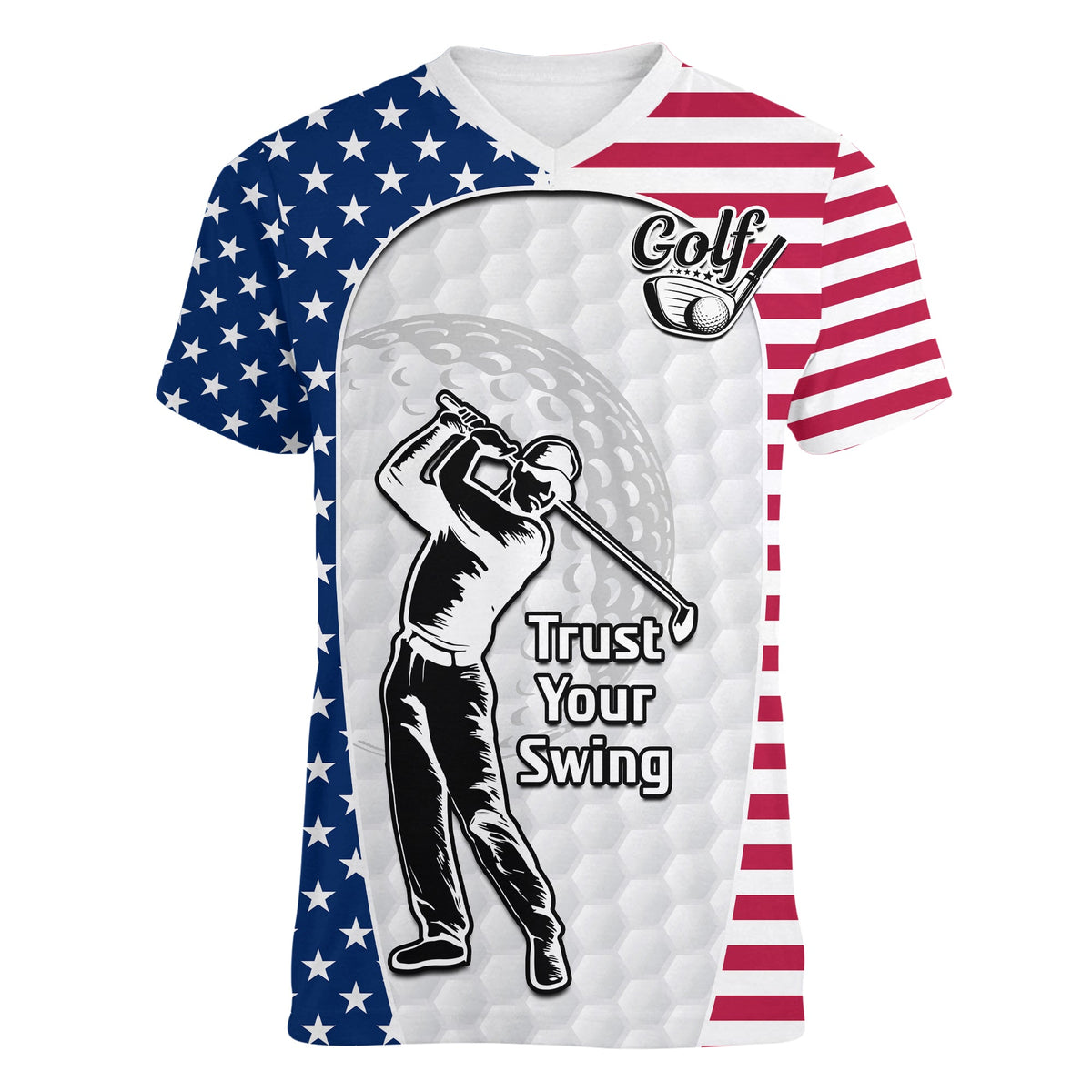 (Custom Personalised) American Flag Golf V-Neck T Shirt Gofl Lovers Trust Your Swing - Wonder Print Shop