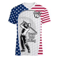 (Custom Personalised) American Flag Golf V-Neck T Shirt Gofl Lovers Trust Your Swing - Wonder Print Shop