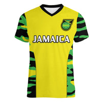 Jamaica Football V Neck T Shirt Reggae Girlz 2023 Cup Of Nations Ver.02 - Wonder Print Shop