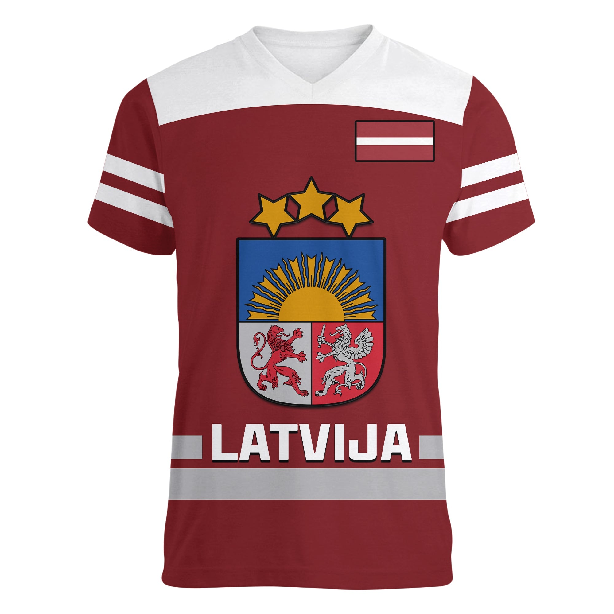 custom-text-and-number-latvia-hockey-2023-v-neck-t-shirt-red-sporty-style