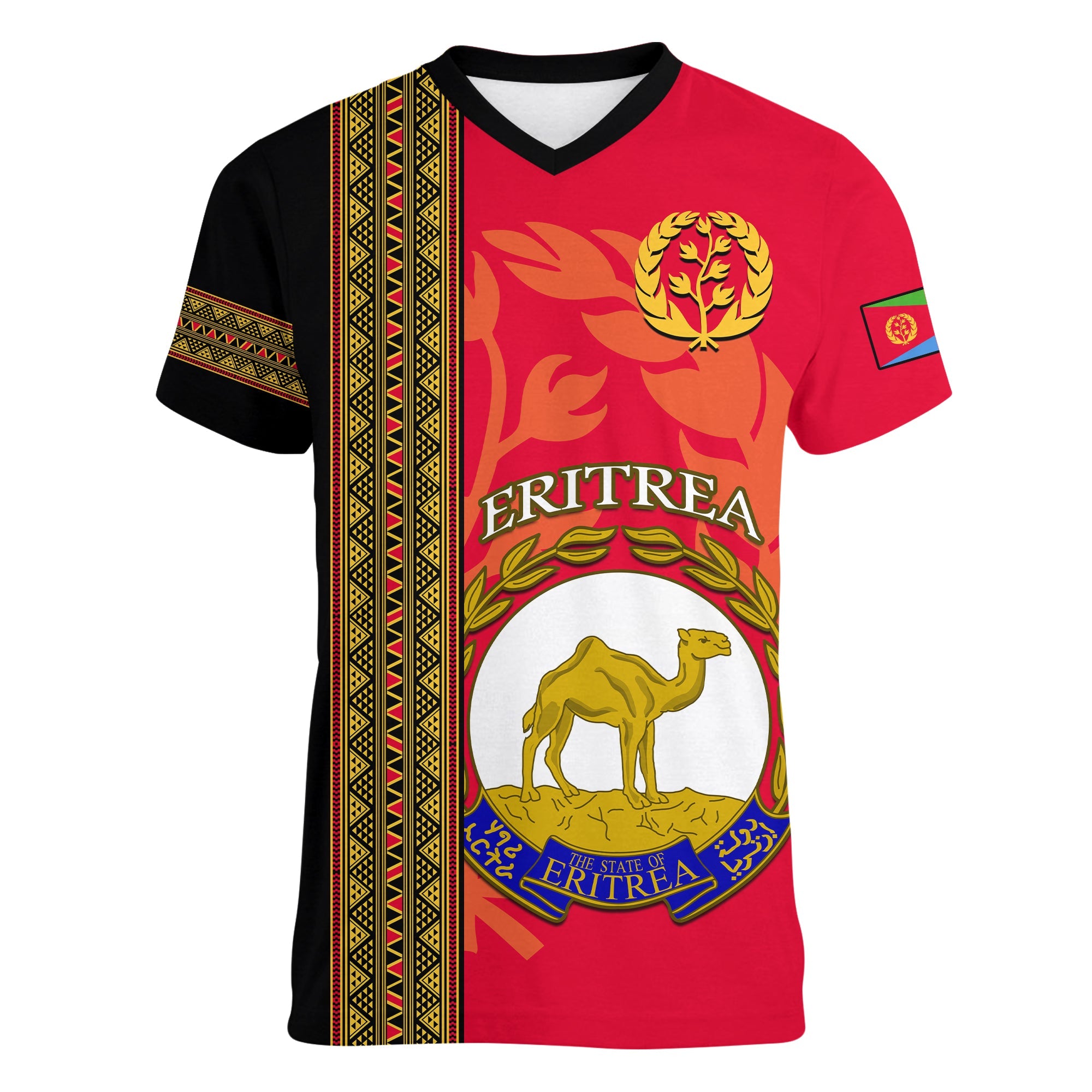 Eritrea V-Neck T Shirt African Pattern Happy Independence Day Version Black - Wonder Print Shop