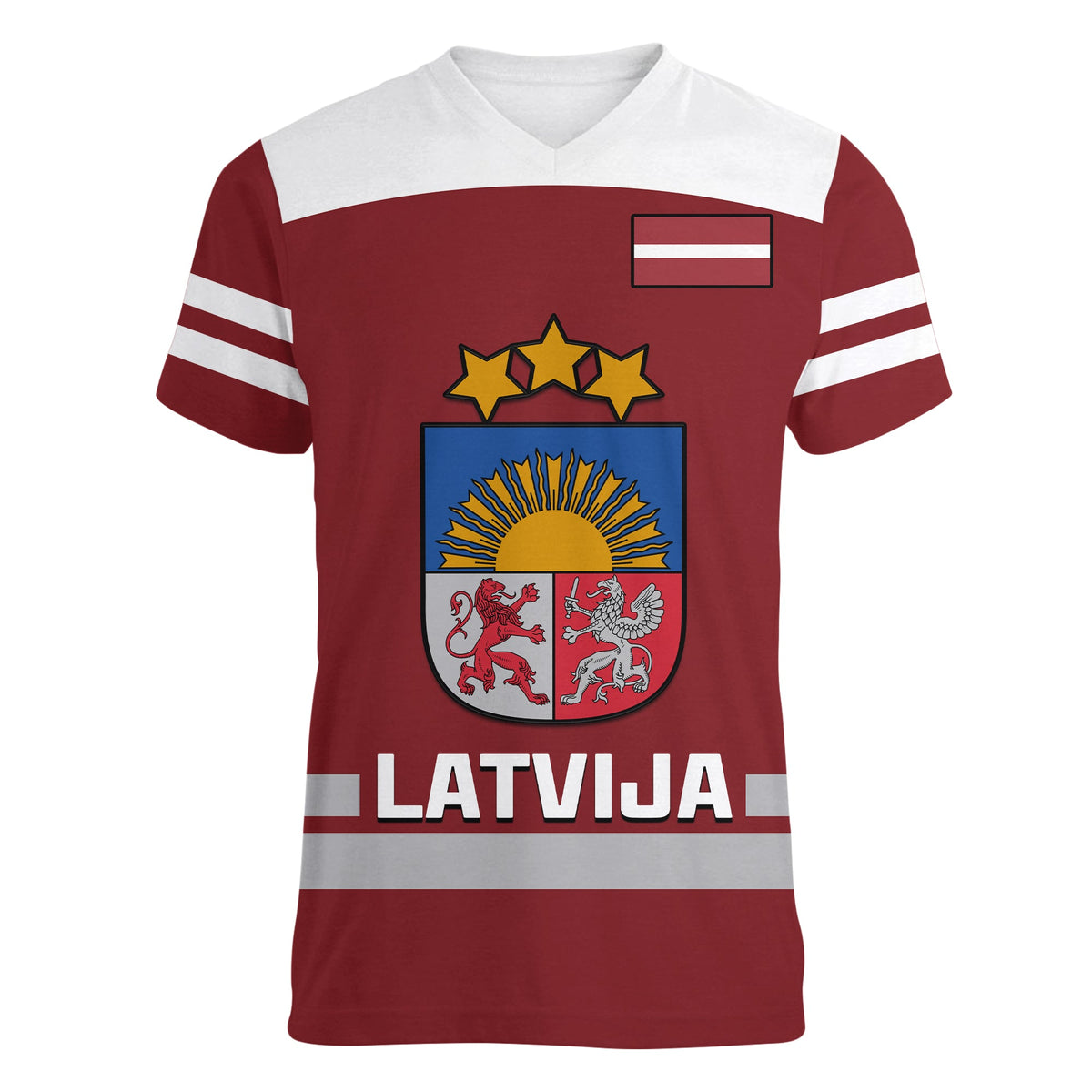 Latvia Hockey 2023 V-Neck T Shirt Red Sporty Style - Wonder Print Shop