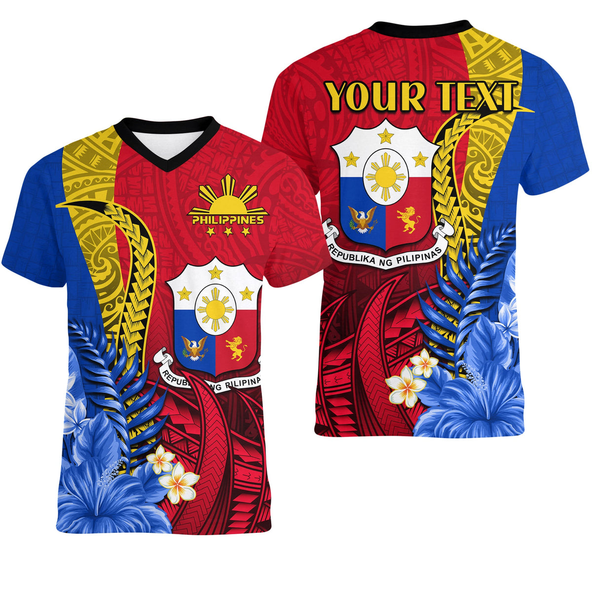 (Custom Personalised) Philippines Sampaguita V-Neck T Shirt Special Polynesian Sun Filipino LT13 - Wonder Print Shop