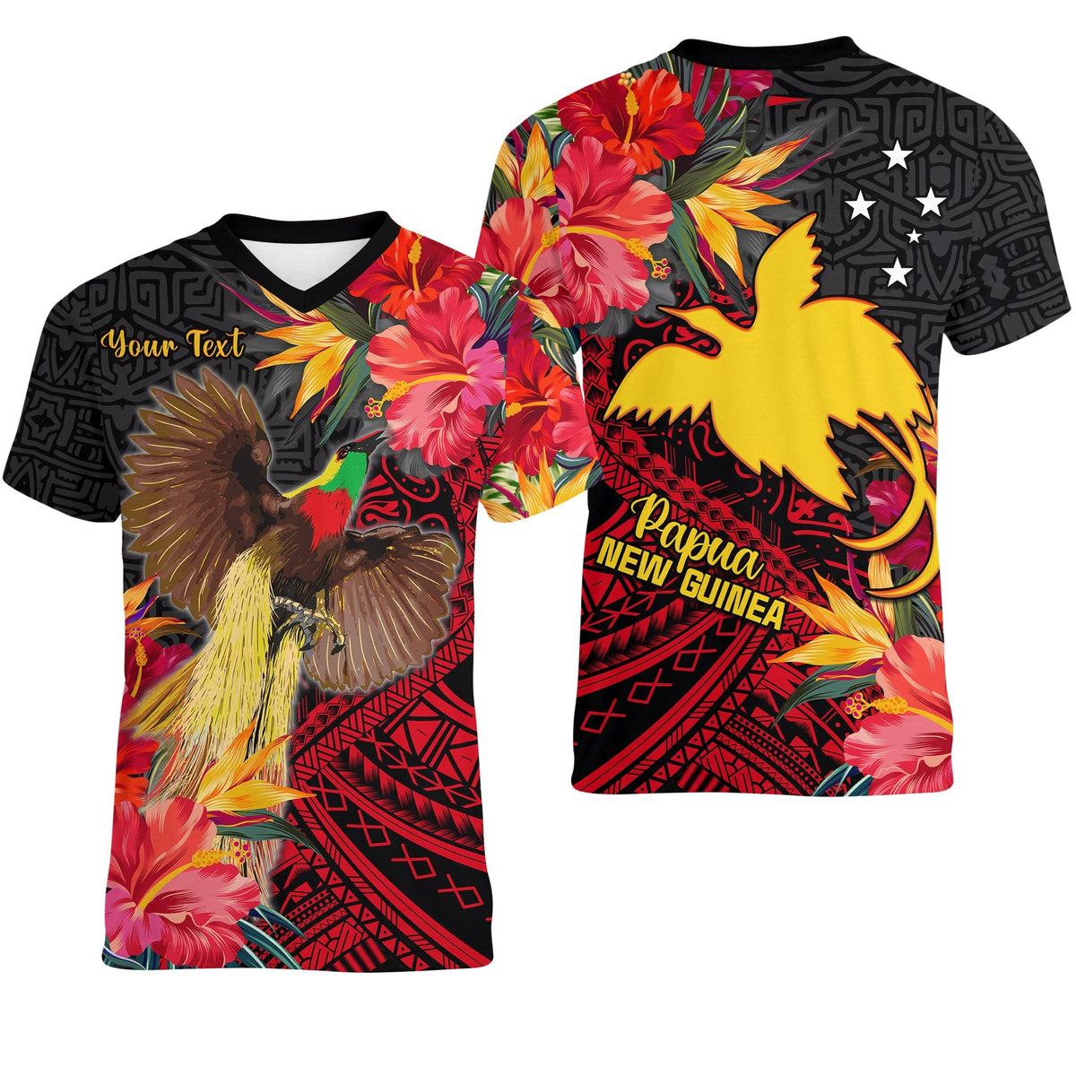 Custom Papua New Guinea V Neck T Shirt Bird of Paradise LT13 - Wonder Print Shop