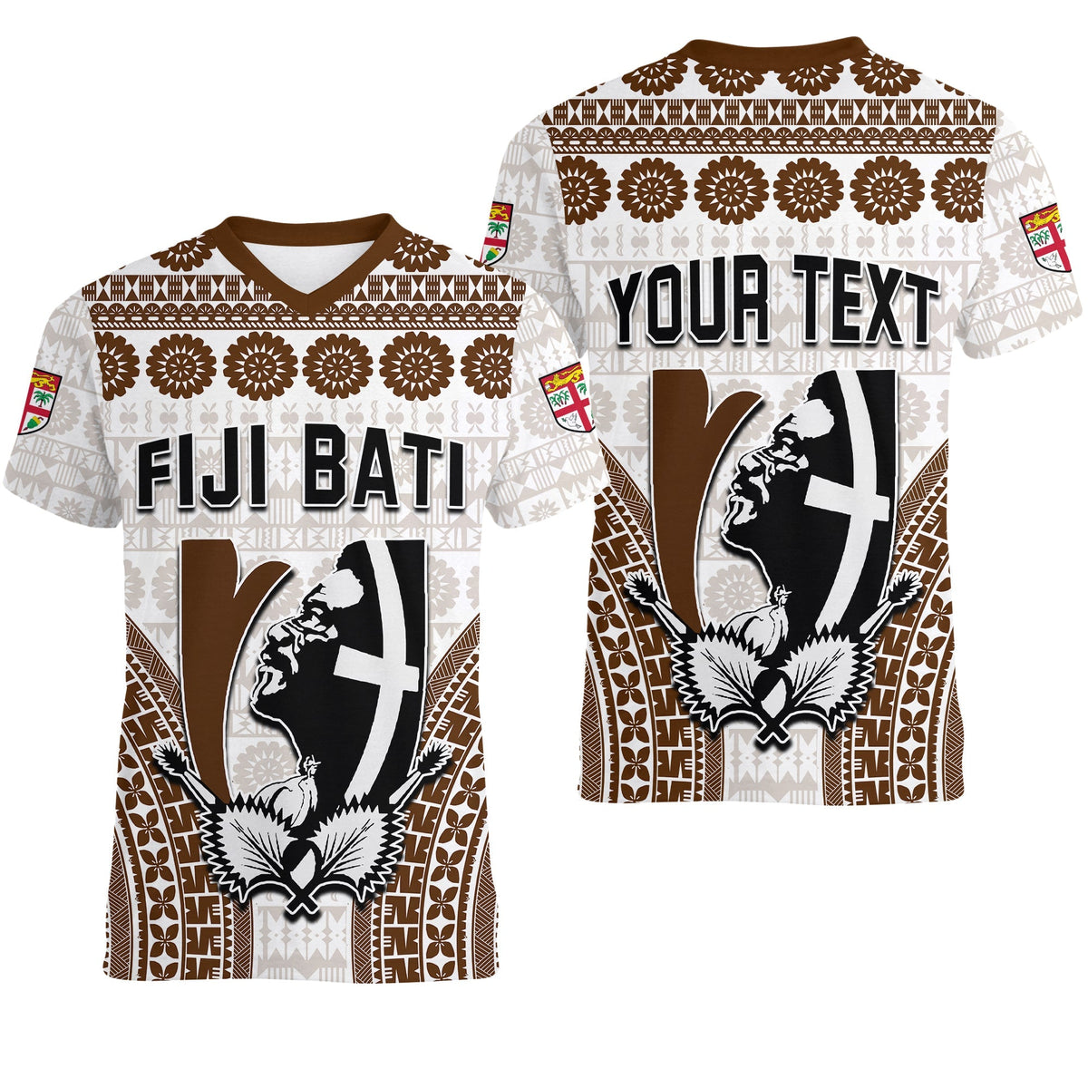 Custom Fiji Rugby Bati V Neck T Shirt Proud Tapa Pattern LT13 - Wonder Print Shop