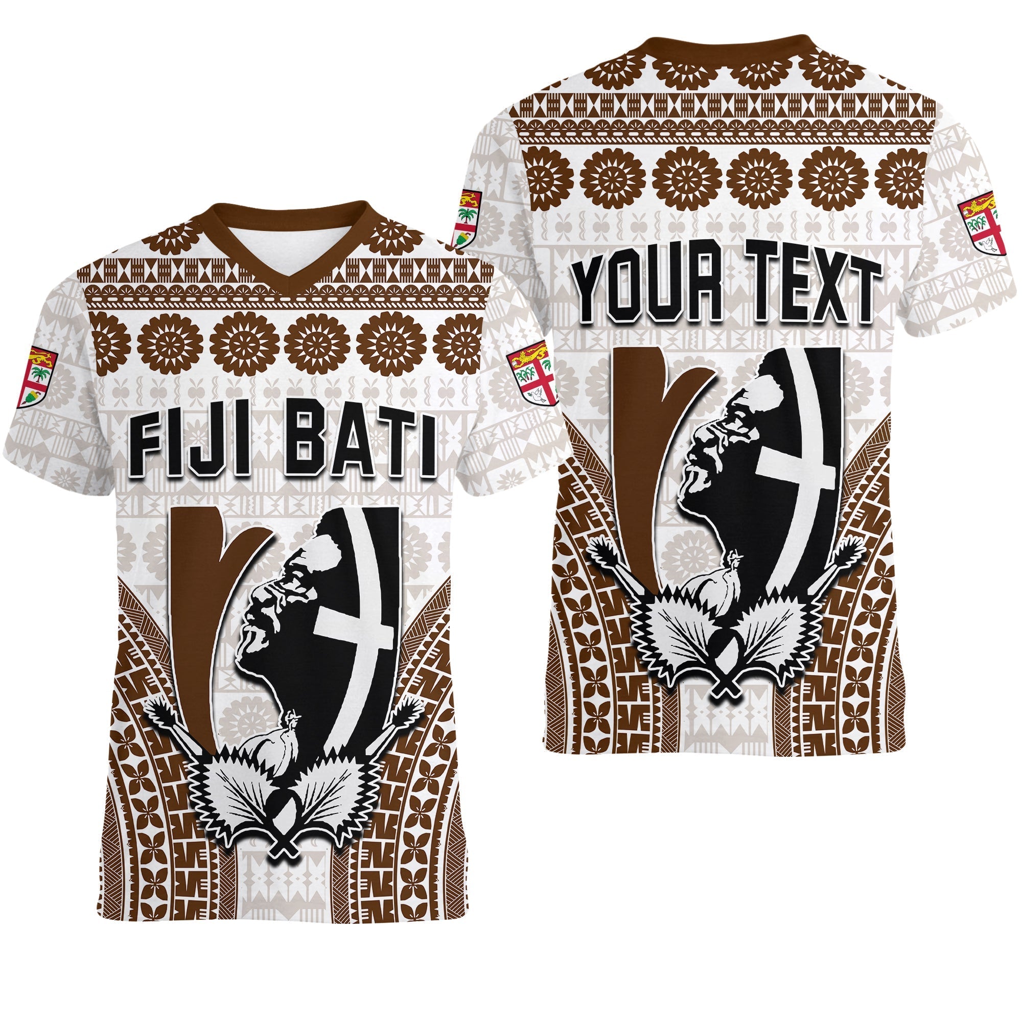 Custom Fiji Rugby Bati V Neck T Shirt Proud Tapa Pattern LT13 - Wonder Print Shop