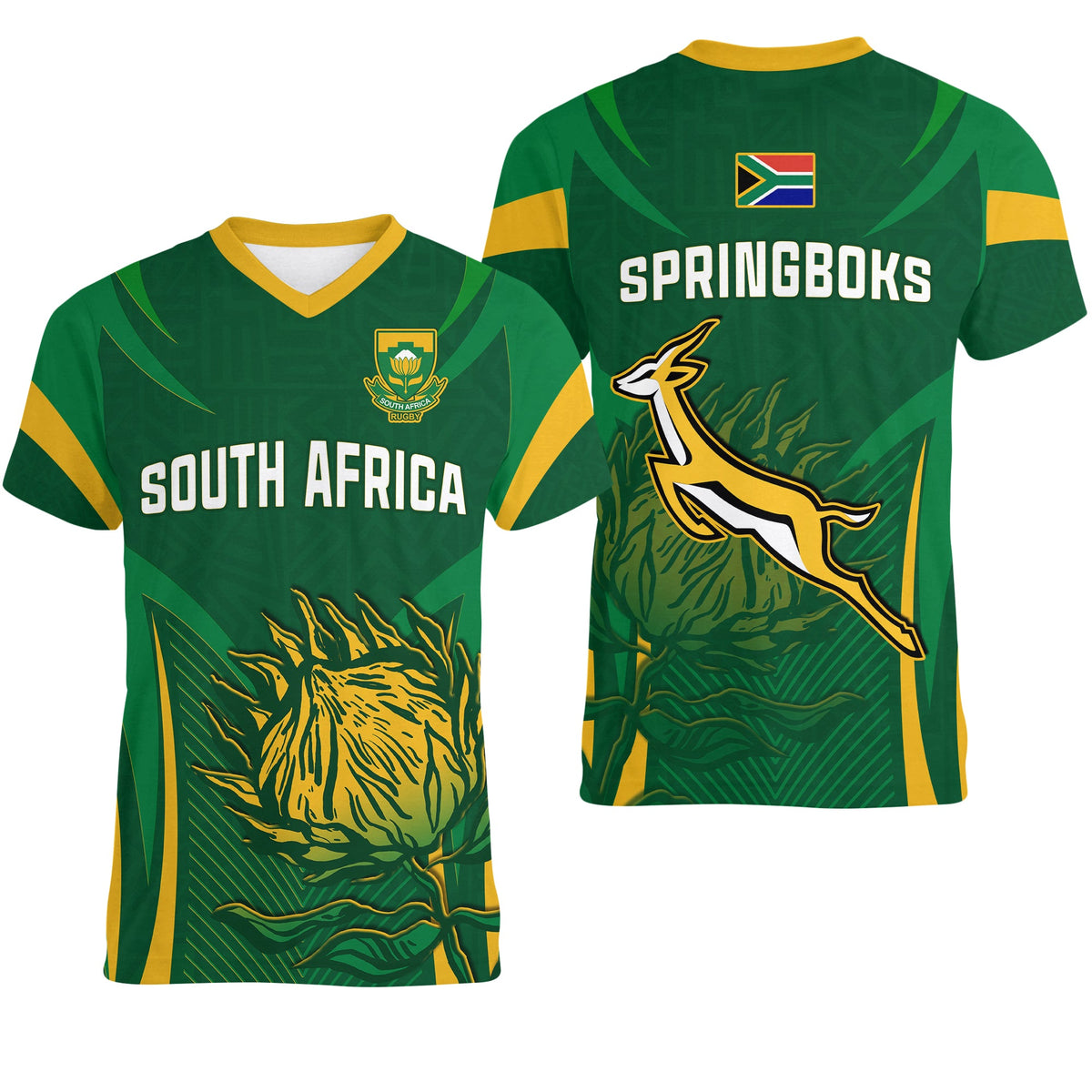 South Africa Rugby V Neck T Shirt Springboks Champion LT13 - Wonder Print Shop