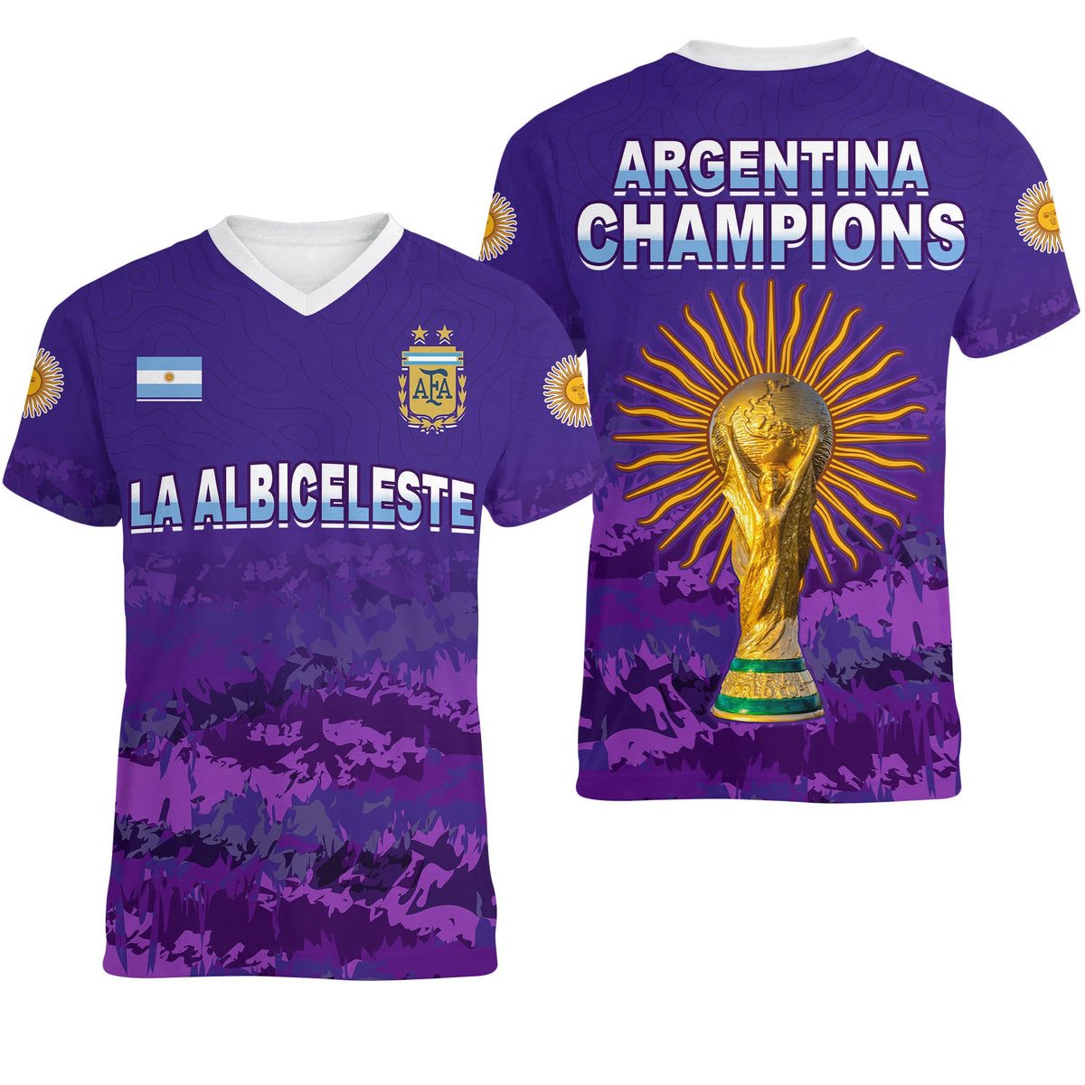 Argentina Football V Neck T Shirt Go Champions La Albiceleste LT13 - Wonder Print Shop