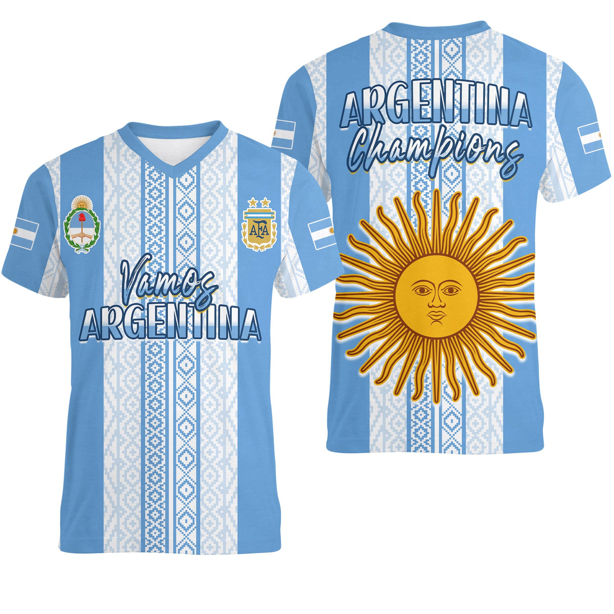 Argentina Football V Neck T Shirt Champions World Cup Gaucho Vamos LT13 - Wonder Print Shop