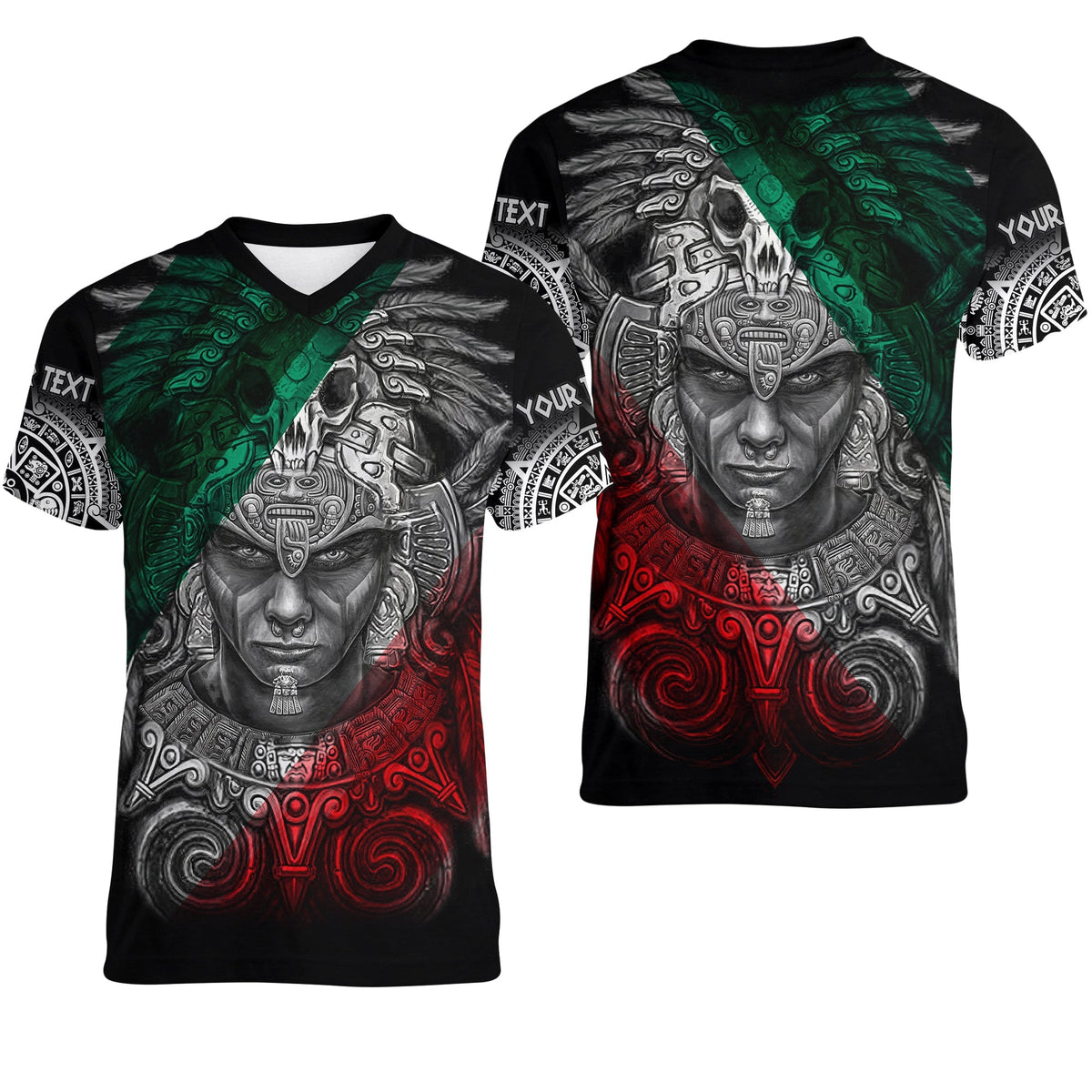 Custom Mexico V Neck T Shirt Warrior Eagle Aztec LT13 - Wonder Print Shop