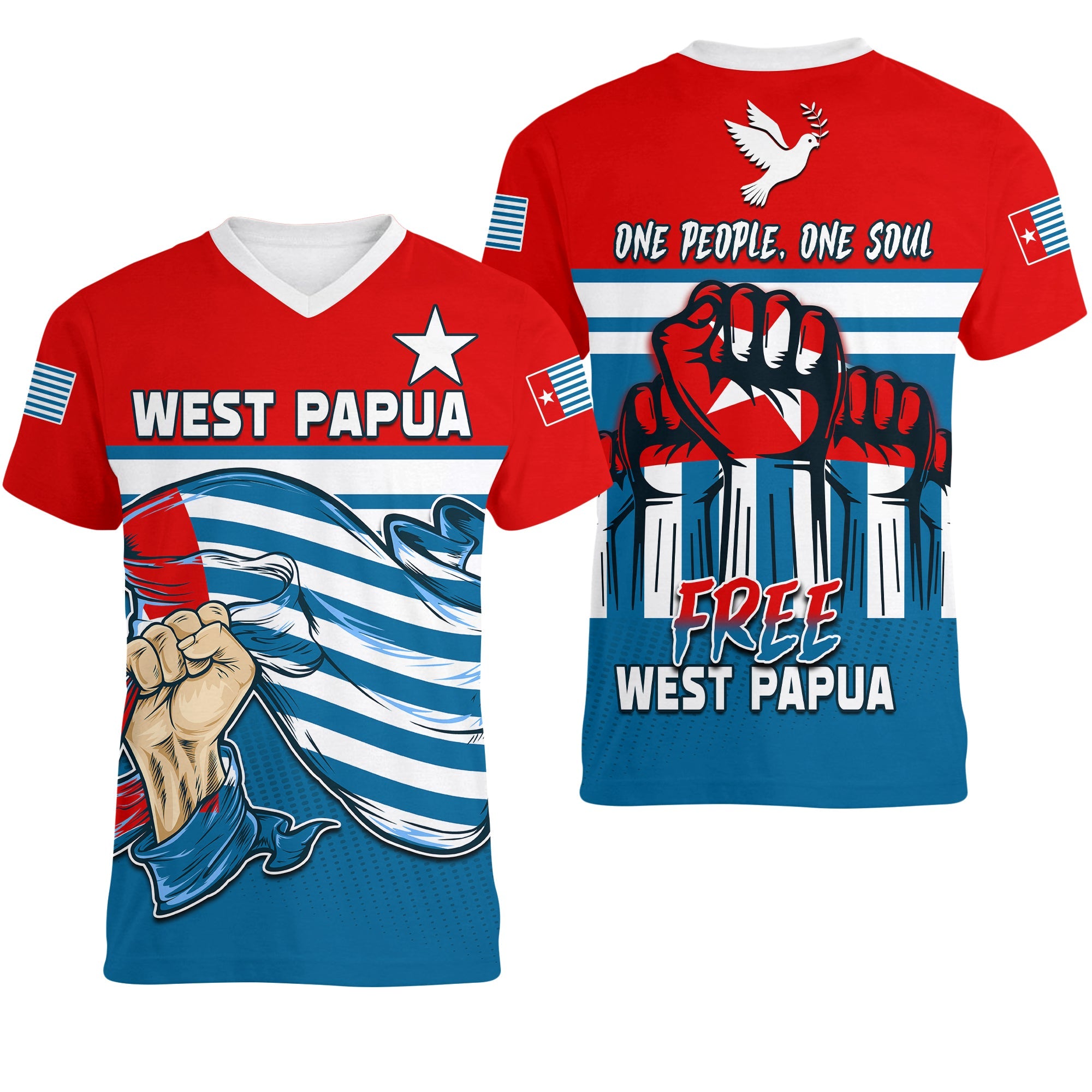 Free West Papua V Neck T Shirt One People One Soul Strong West Papuan LT13 - Wonder Print Shop