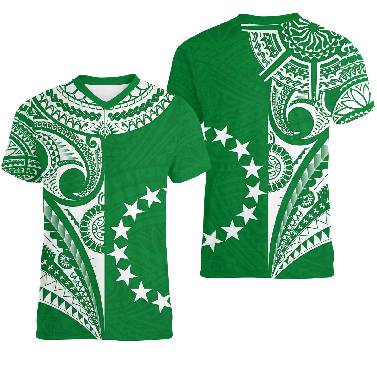 Cook Islands Tatau V Neck T Shirt Symbolize Passion Stars Version Green LT13 - Wonder Print Shop
