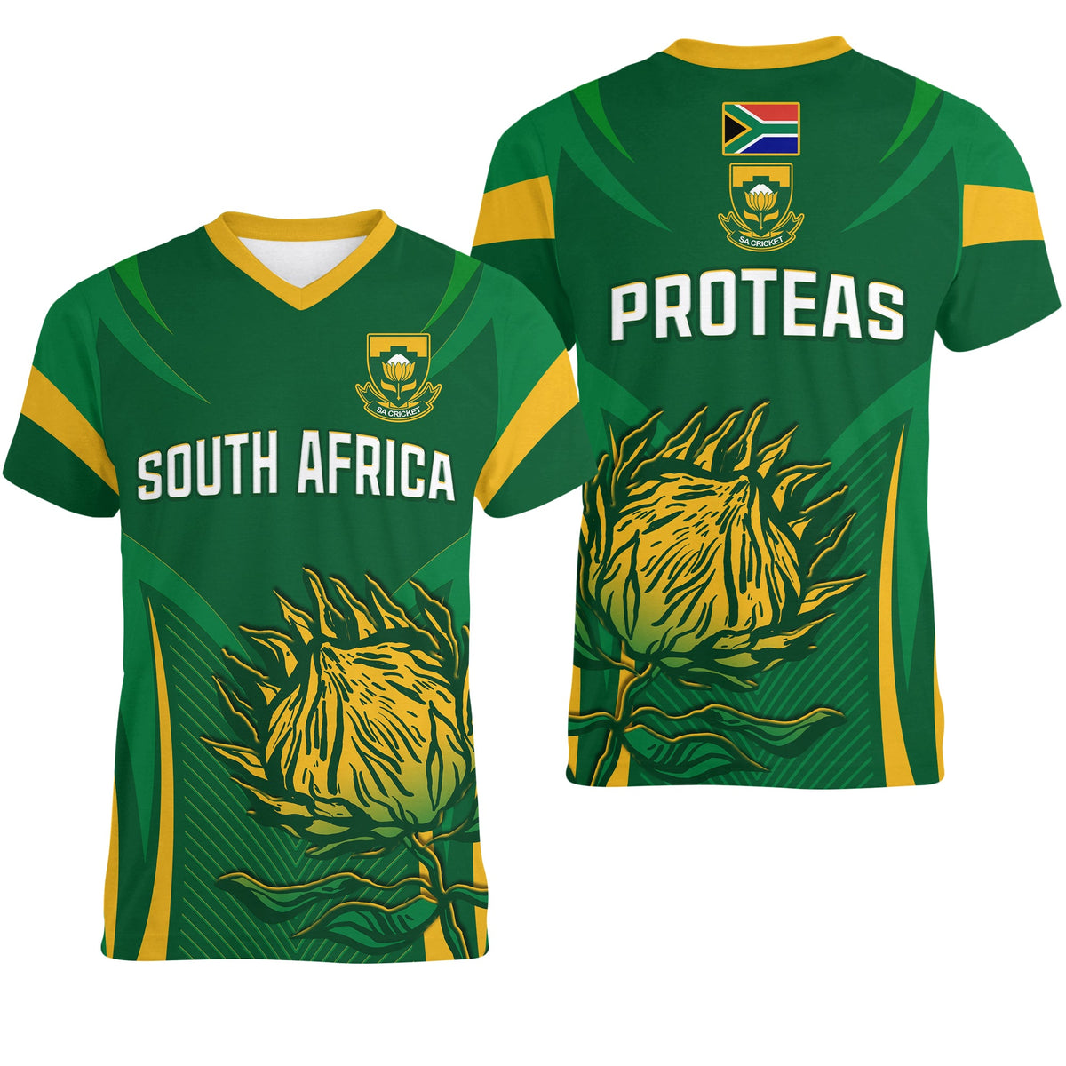 South Africa Cricket V Neck T Shirt Proteas Champion LT13 - Wonder Print Shop