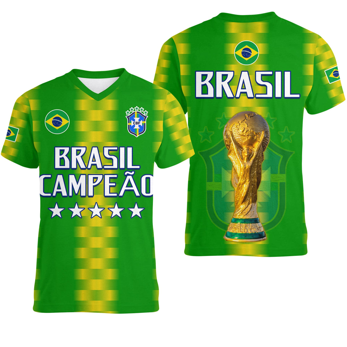 Brazil Football Champions V Neck T Shirt Proud Selecao LT13 - Wonder Print Shop