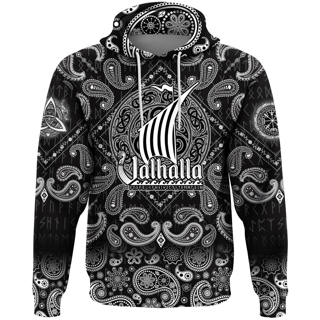 Viking Hoodie ValhallScandinavian Drakkar with Bandana Paisley Style RLT12 - Wonder Print Shop