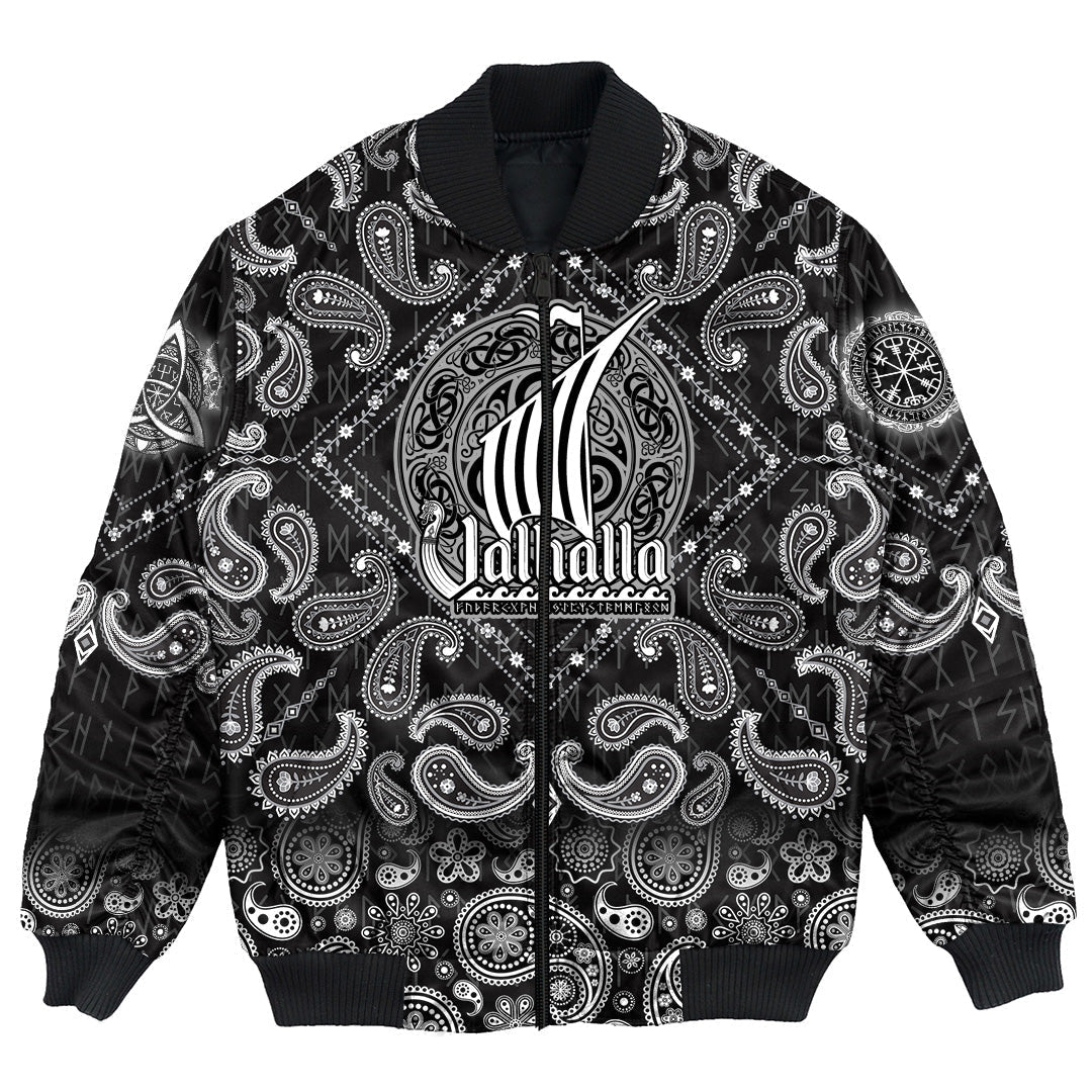 Viking Bomber Jacket ValhallScandinavian Drakkar with Bandana Paisley Style RLT12 - Wonder Print Shop