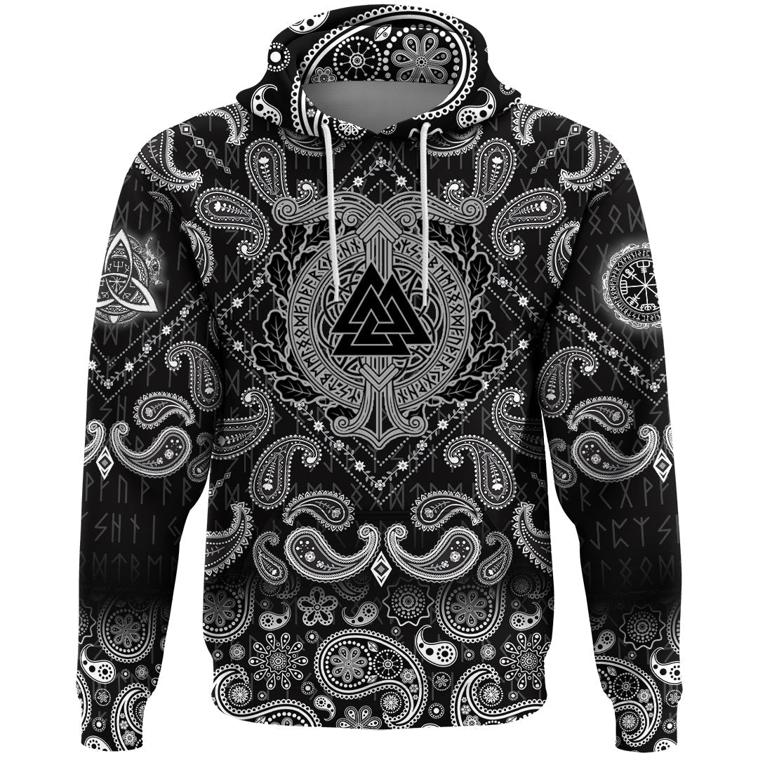 Viking Hoodie Valknut and Scandinavian Runes with Bandana Paisley Style RLT12 - Wonder Print Shop