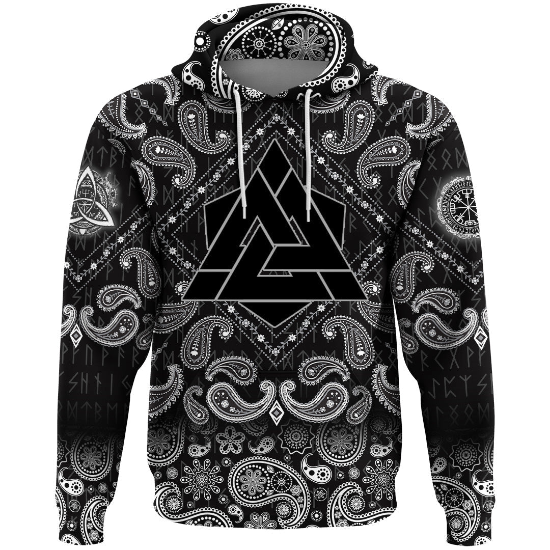 Viking Hoodie Valknut Black with Bandana Paisley Style RLT12 - Wonder Print Shop