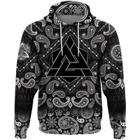 Viking Hoodie Valknut Black with Bandana Paisley Style RLT12 - Wonder Print Shop