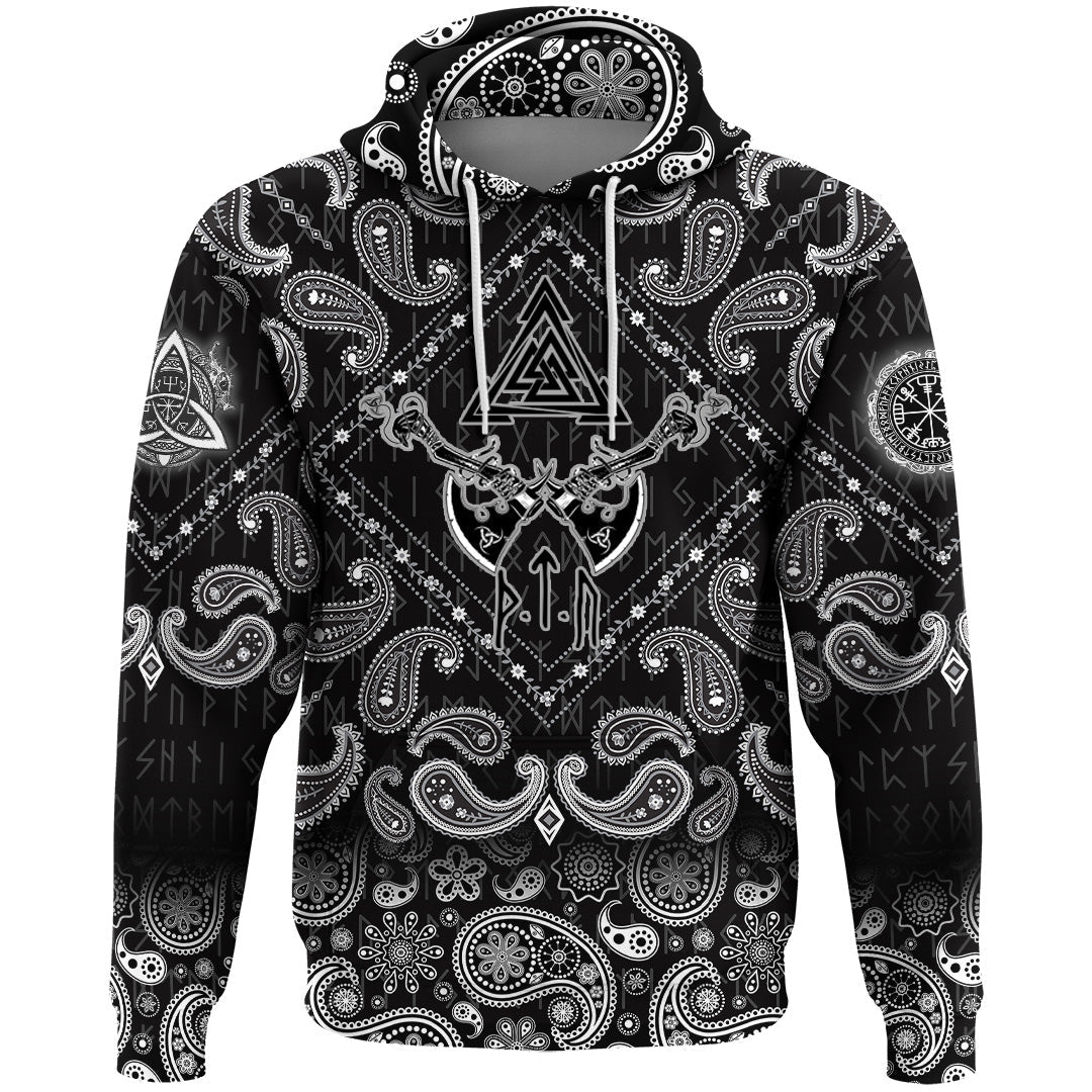 Viking Hoodie Valknut Two Axes with Bandana Paisley Style RLT12 - Wonder Print Shop