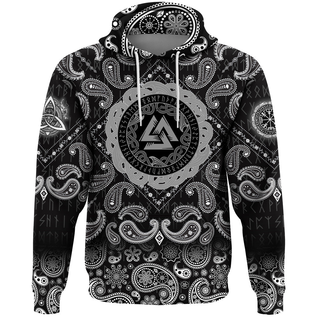 Viking Hoodie Valknut Runes with Bandana Paisley Style RLT12 - Wonder Print Shop