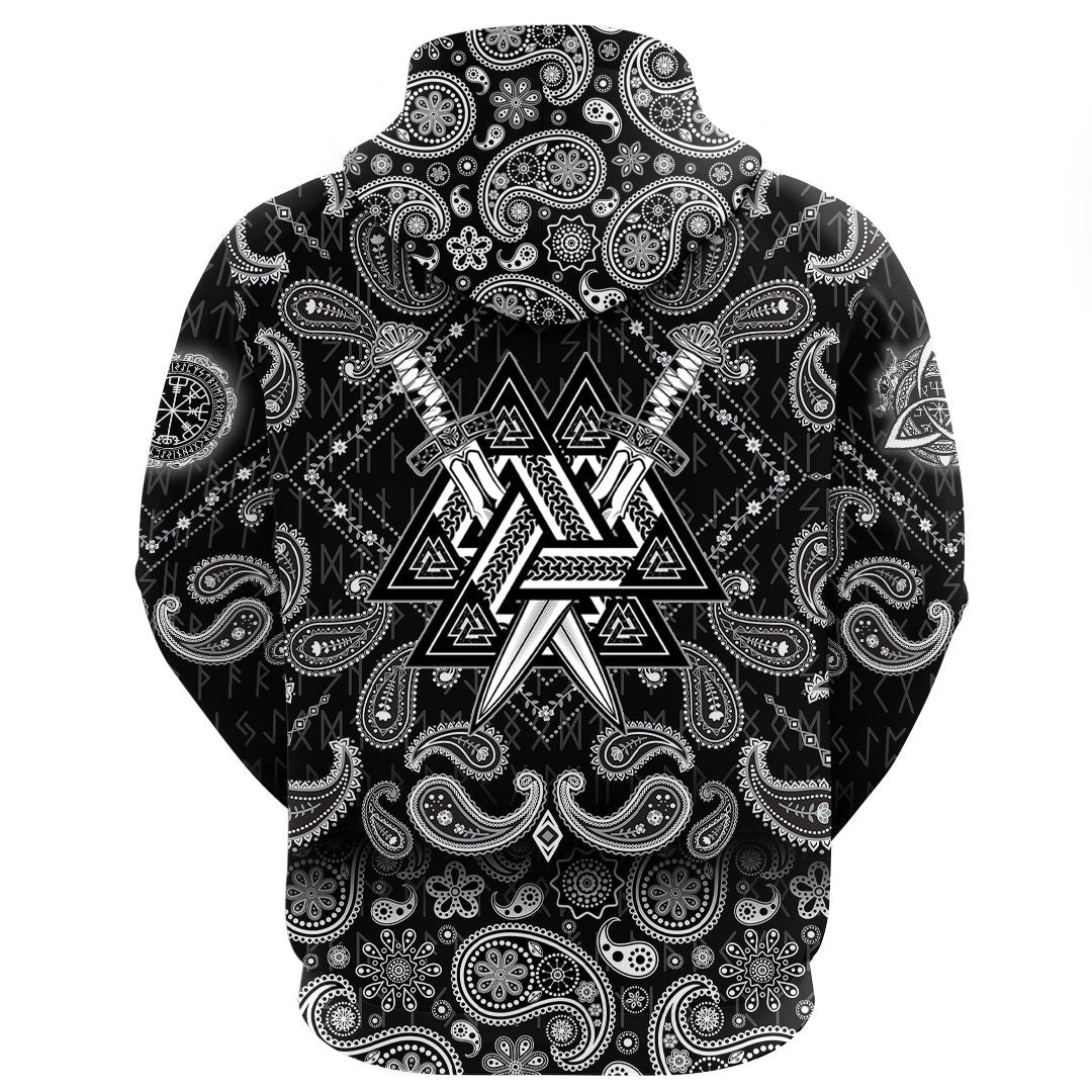 Viking Hoodie Valknut and Swords with Bandana Paisley Style RLT12 - Wonder Print Shop