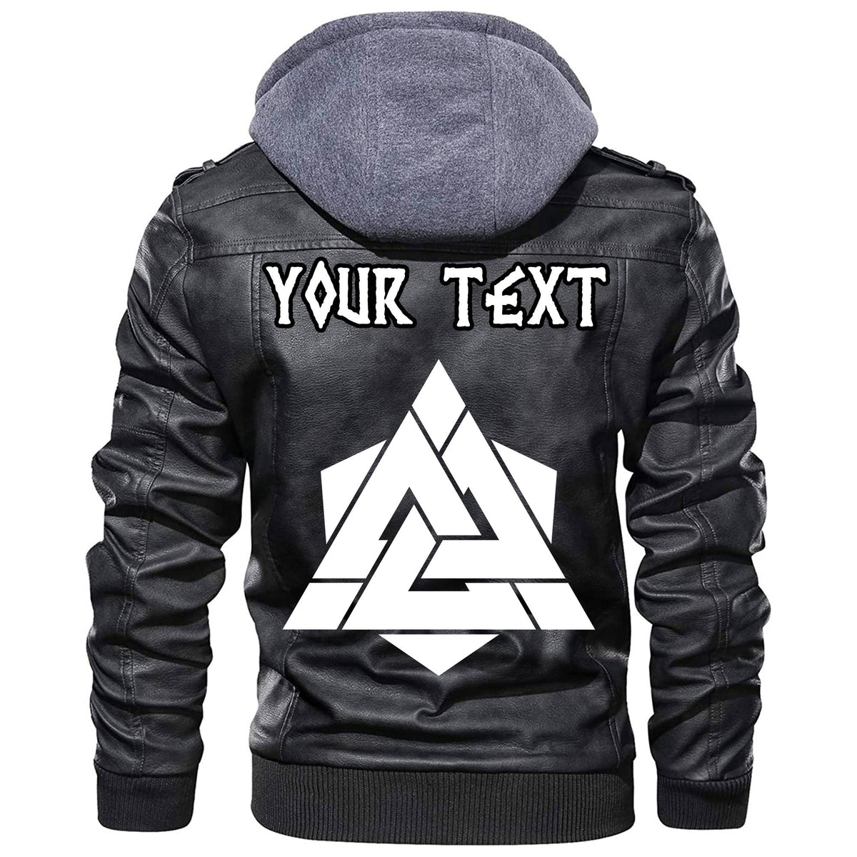 (Custom) Wonder Print Shop - Valknut Black Leather Jacket RLT12 - Wonder Print Shop