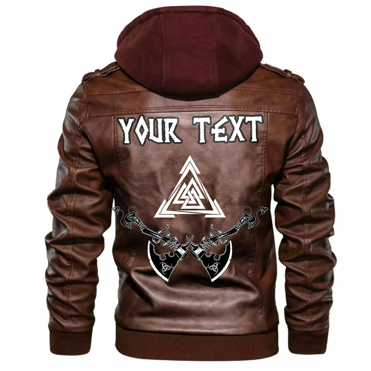 (Custom) Wonder Print Shop - Valknut Two Axes Leather Jacket RLT12 - Wonder Print Shop
