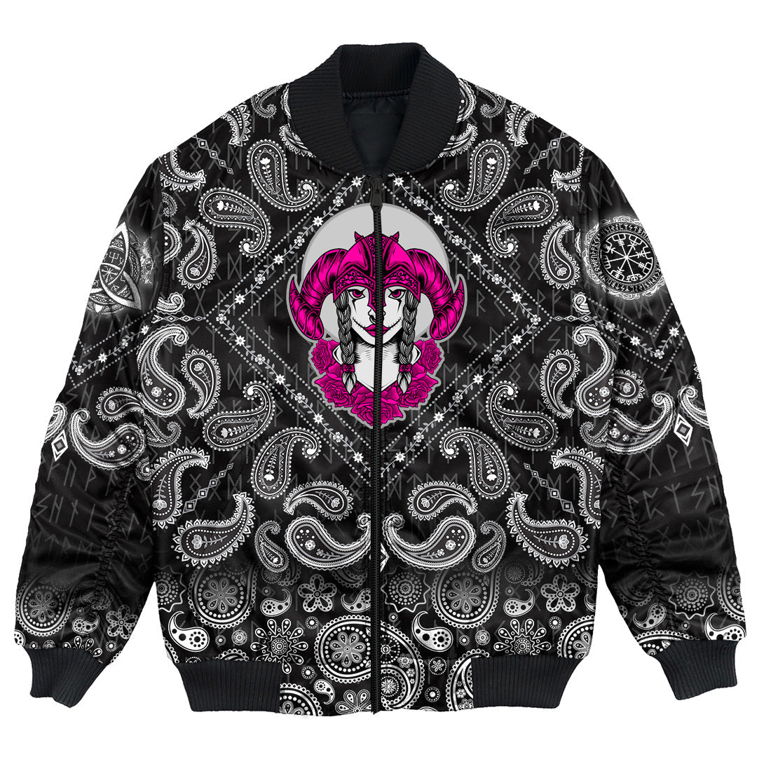 Viking Bomber Jacket Valkyrie Pink Style with Bandana Paisley Style RLT12 - Wonder Print Shop