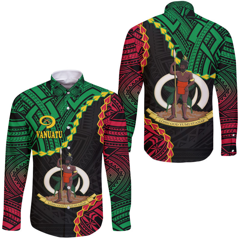 Vanuatu Hawaii Long Sleeve Button Shirt Basic Coat Of Arms - Wonder Print Shop