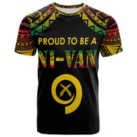 Black T-shirt with multicolor tribal sleeves and front text 'PROUD TO BE A NI VAN'