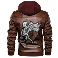 Viking Vegvisir Wolf and Raven Leather Jacket RLT12 - Wonder Print Shop