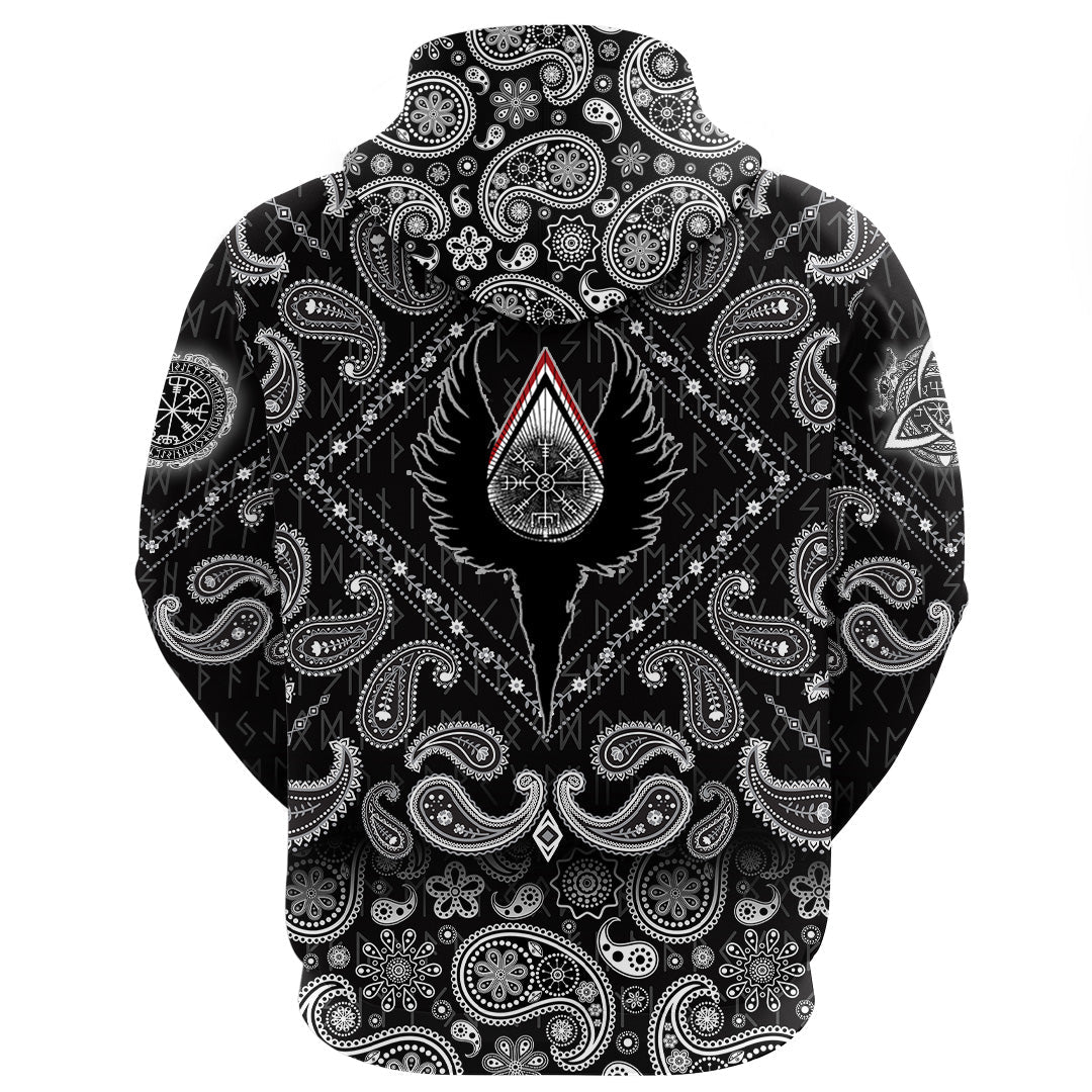 Viking Hoodie Vegvisir Wings with Bandana Paisley Style RLT12 - Wonder Print Shop