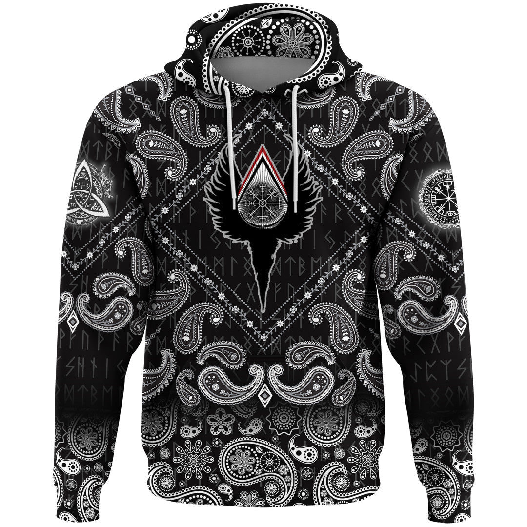 Viking Hoodie Vegvisir Wings with Bandana Paisley Style RLT12 - Wonder Print Shop