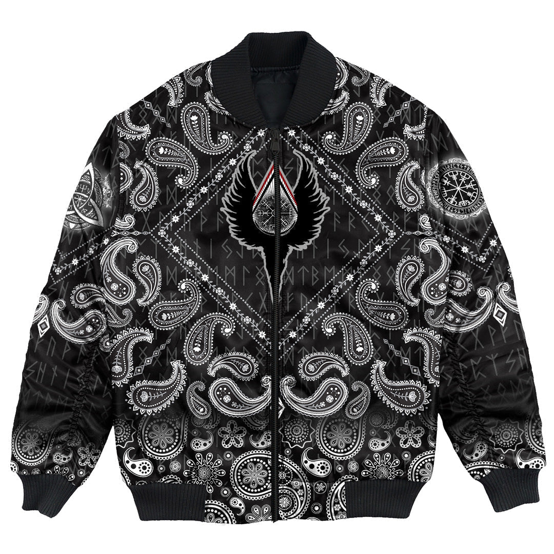 Viking Bomber Jacket Vegvisir Wings with Bandana Paisley Style RLT12 - Wonder Print Shop